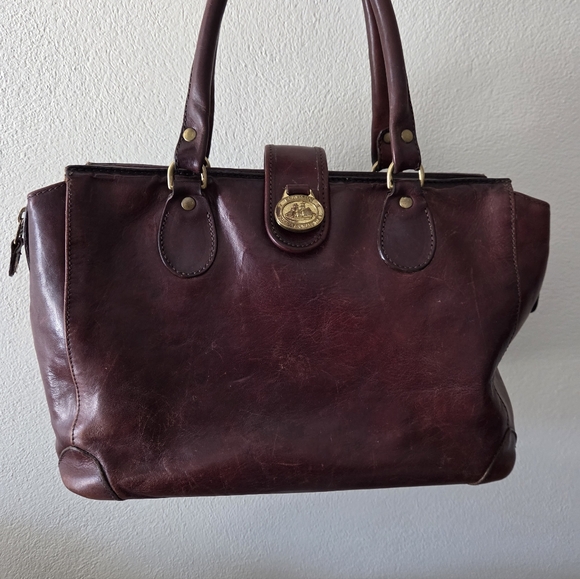 Brahmin leather satchel 13" by 8" Chocolate Brown VTG - Picture 2 of 11